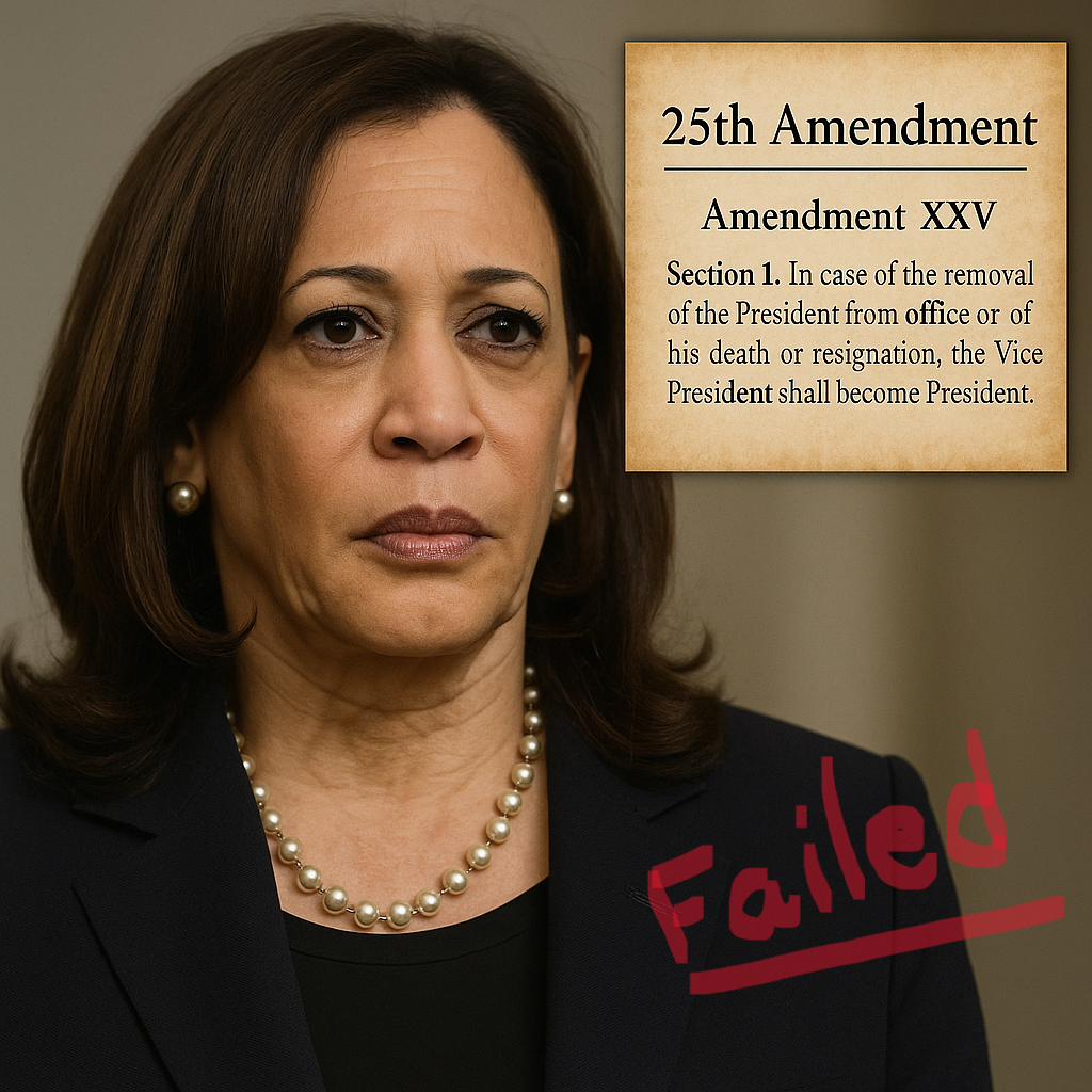 Image of Kamala Harris with an excerpt of the 25th amendment