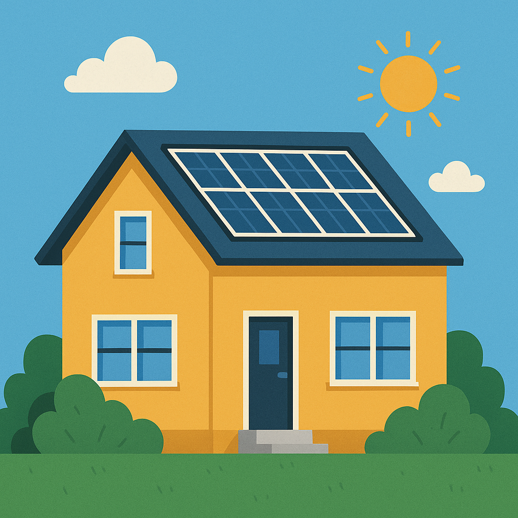 Image of a house with solar panels on the roof.