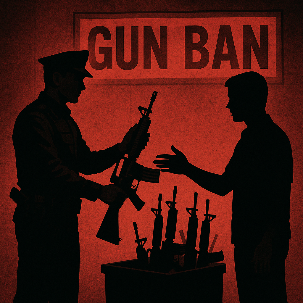 Image of a person handing over their gun to a government agent.