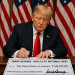 President Trump signing a check to pay down the national debt.